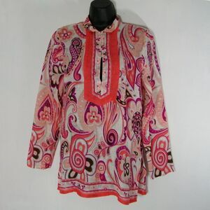 Altea Women's Long Sleeves 100% Linen Paisely Tunic Blouse Sz  L Made in Italy